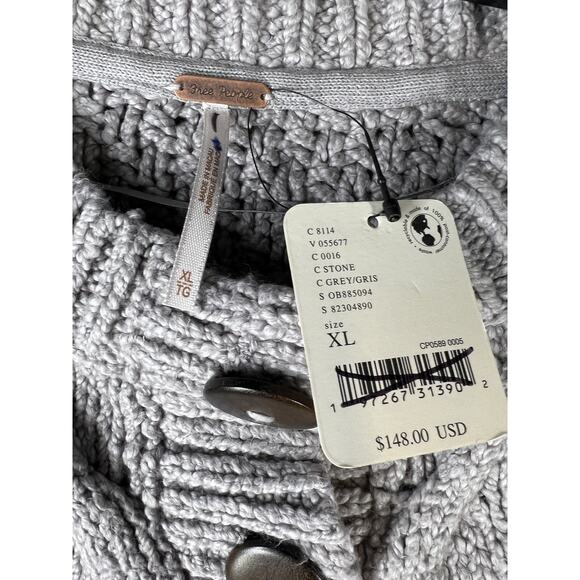 Free People Bonfire Cardi Cardigan Sweater Grey X- Large XL - Picture 6 of 7